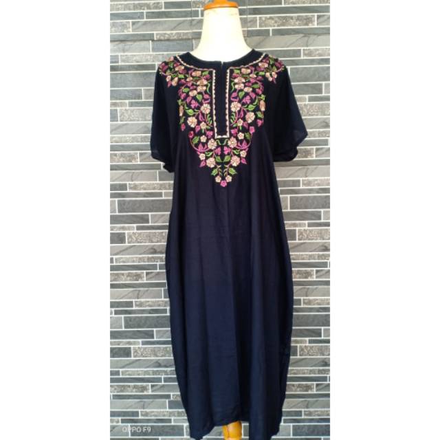Daster Viral bordir long busui bunga cantik anggun rayon murah adem nyaman warna merah pink kuning