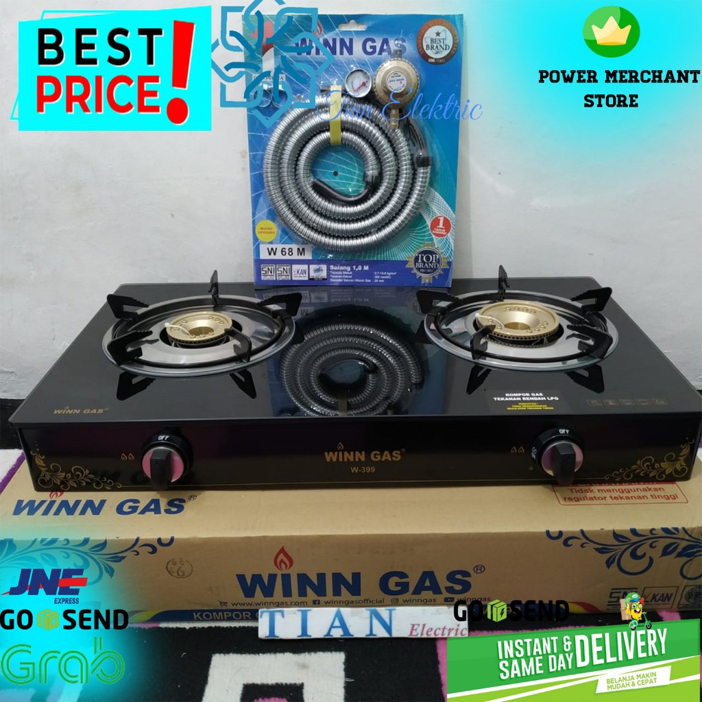 WINN GAS W-399 Kompor Gas 2 Tungku Glass + (Selang Paket Winn Gas)