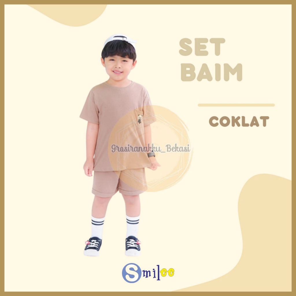 Setelan Anak Unisex Baim Smilee  Warna Coklat Size 1-5 Tahun