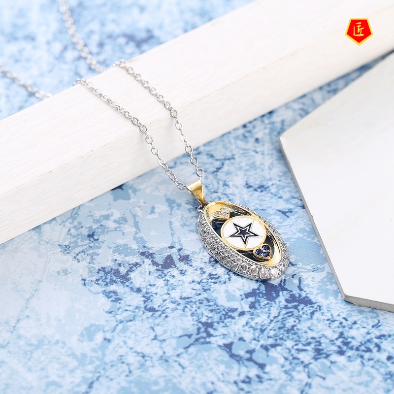 [Ready Stock]Heart-Shaped Two-Color Ear Stud Pendant Ring Set