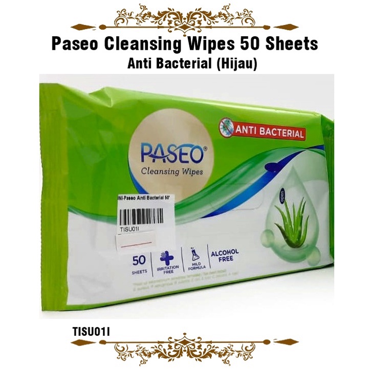 [1kg 4pcs]  Paseo Cleansing Wipes/Tisu Basah/Tisu Anti Bacterial 50 Sheets