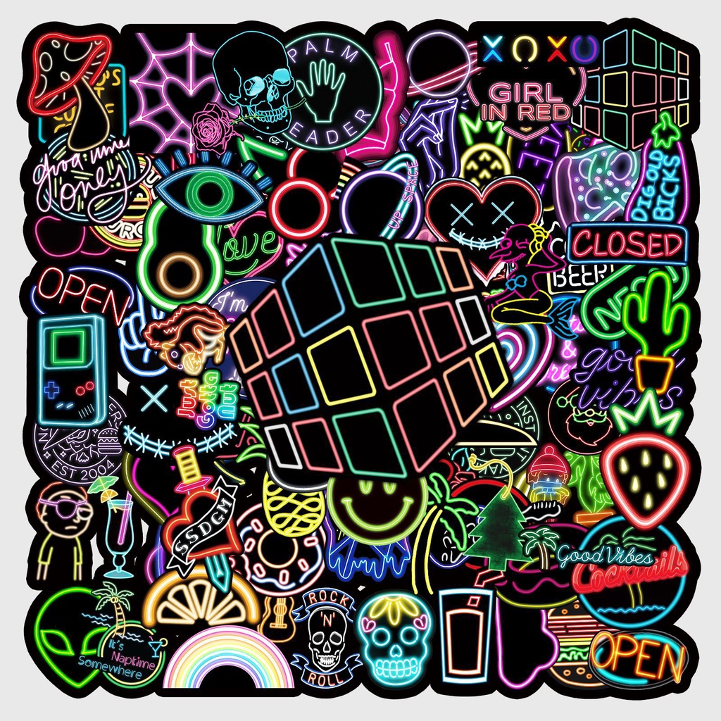 Zhang neon grafiti stiker kepribadian warna-warni stiker DIY Jurnal buku skateboard air Piala bagasi