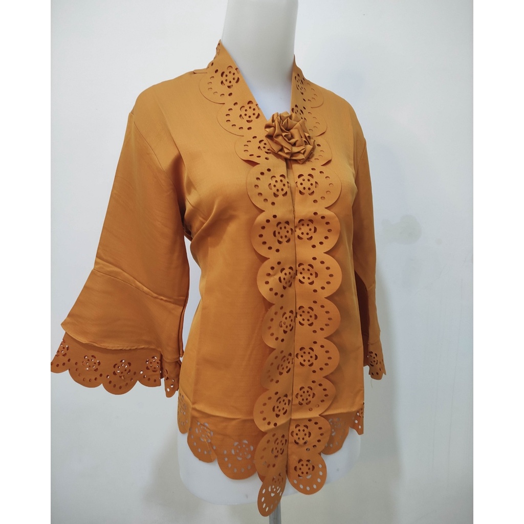 Atasan Kebaya Encim Modern Aneka Warna Broken White | Putih Cerah | Hitam | Kuning | Maroon|Abu|Coklat / Kebaya Wisuda Mewah / Kebaya Akad Nikah Kekinian / Kebaya Moderen Kondangan Jumbo Aldora-Kuning