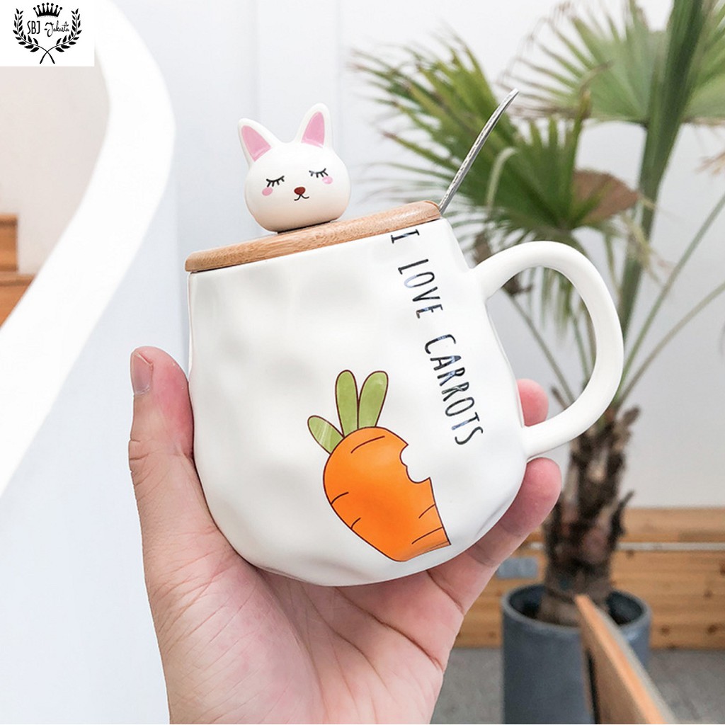 Cangkir Keramik Happy Day Gift Set Ceramic Mug 400 ml dengan Tutup dan sendok