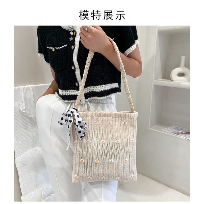 DBCOL Tas Totebag Wanita Bahan Anyam Jerami Motif Lace/Totebag Fashion Model Korea Motif Lace Import