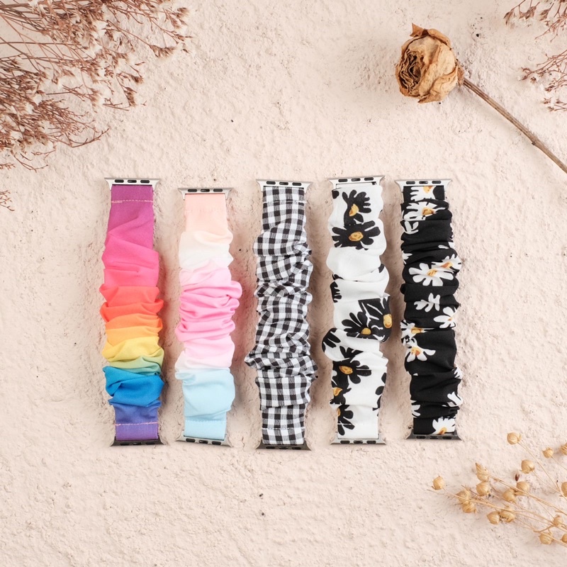 Strap Scrunchie Apple Watch Ikat Rambut Tali Lucu Korea Elastis Series 7 6 5 4 3 2 1 SE 45mm 44mm 42mm 41mm 40mm 38mm