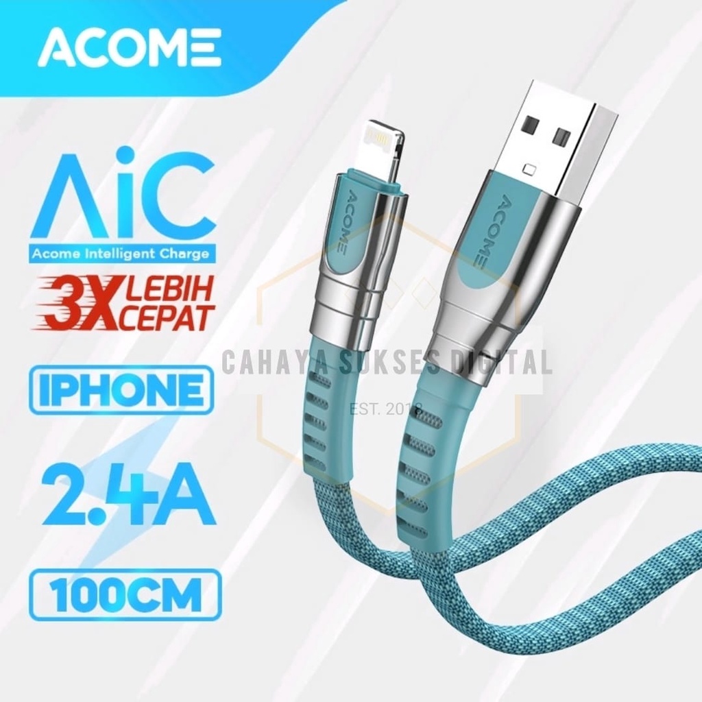Kabel Data Acome AKL-100S iPhone 2.4A Fast Charging