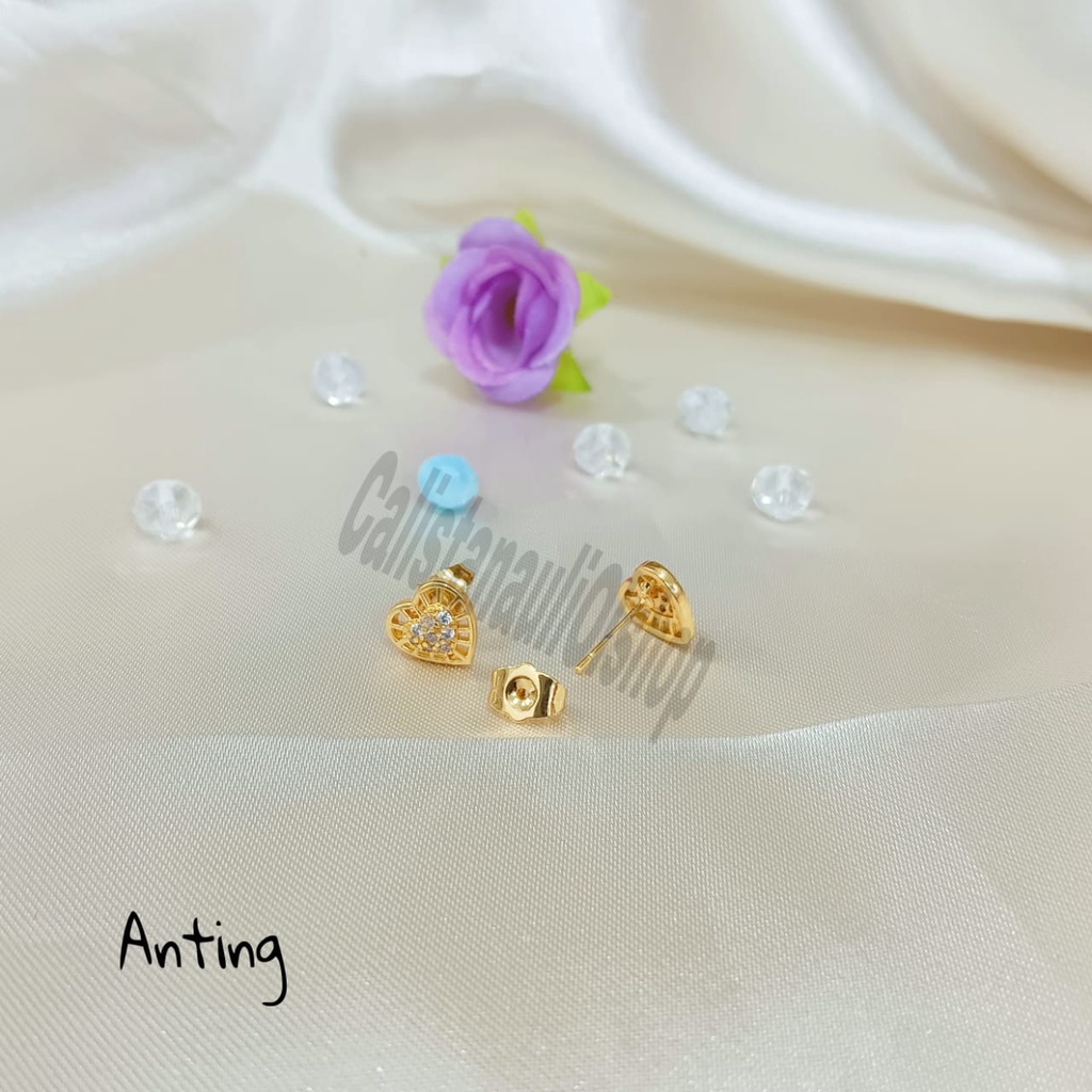 SET DEWASA LOVE ZIRCON TENGAH SIMANIS PERHIASAN EMAS  KOREA ANTI KARAT DAN ANTI LUNTUR