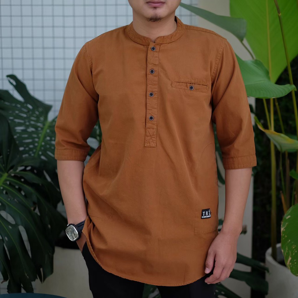 BAJU KOKO KURTA PAKISTAN PAKAIAN MUSLIM PRIA BAHAN KATUN WARNA MAROON NAVY HITAM TAN ARMY UKURAN M L