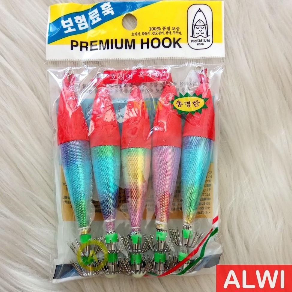 [ 5PCS ] Umpan Mancing Cumi / Sotong Apollo Kerlip / Kilap Merk Premium Hook / Seawood (Ukuran 1.5 2