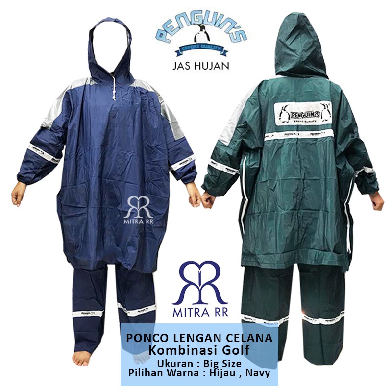 Jas Hujan Penguin Ponco Lengan Celana Kombinasi Golf Super Tebal Big Size Fit To XL