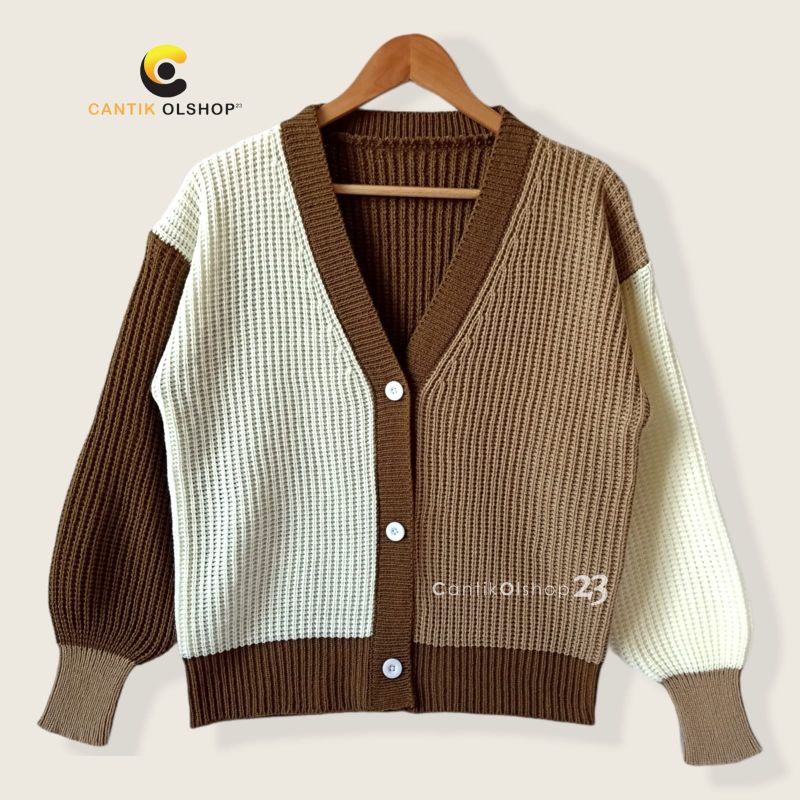 CS053 CARDIGAN RAJUT WANITA TWOTONE PAULA