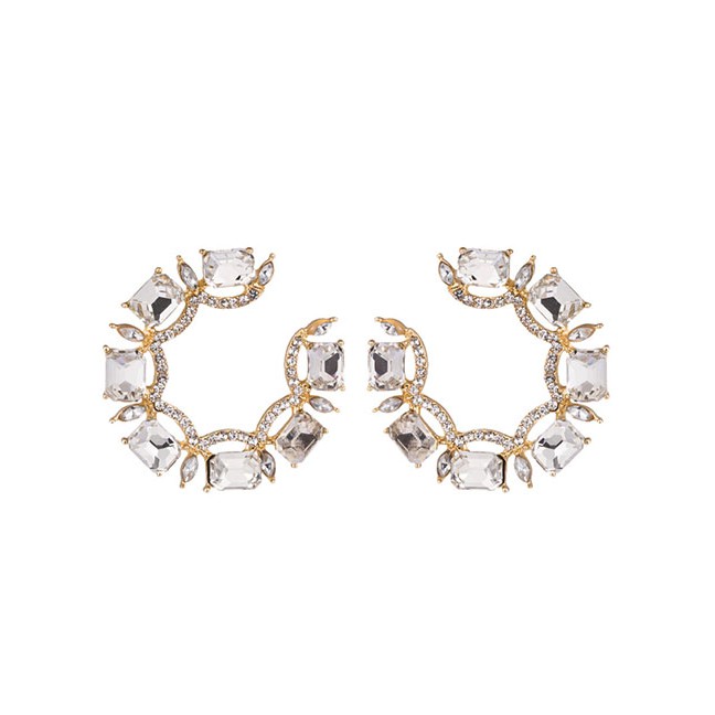 LRC Anting Tusuk Fashion Alloy Stud Earrings With Rhinestones D94869