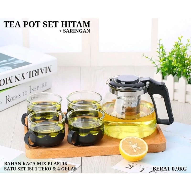 (Wajib baca diskripsi) Tea pot set 5in1 Teko Kaca Saringan