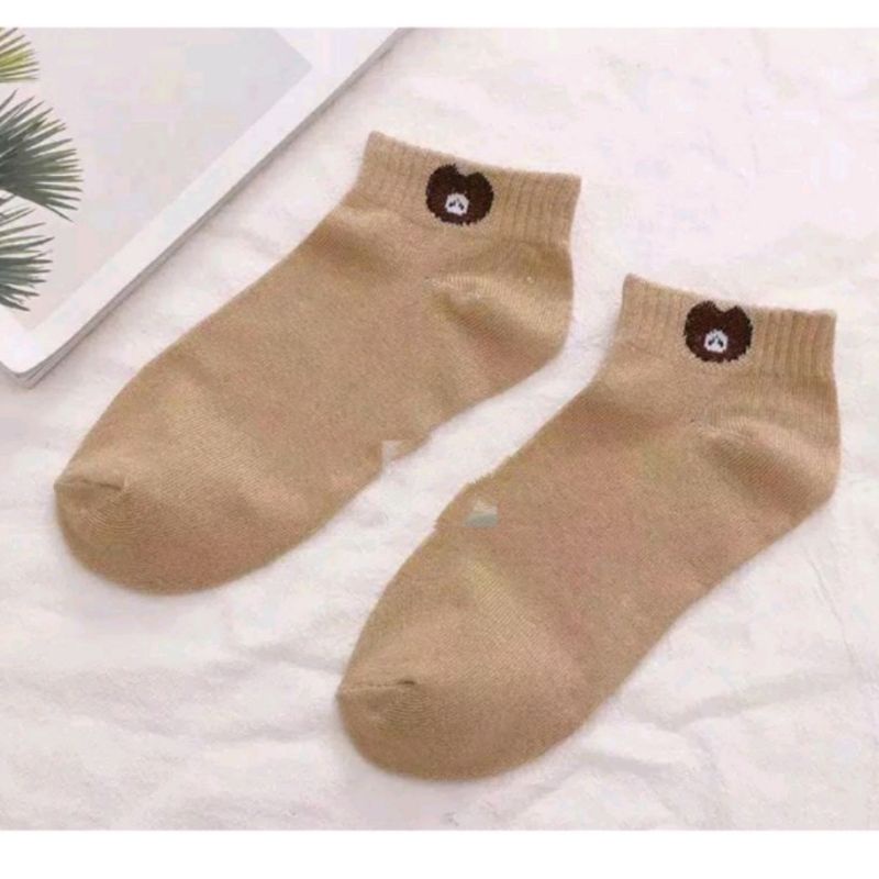 [ COD ] KAOS KAKI BROWN FASHION WANITA - KAOS KAKI ANKLE MOTIF BERUANG LUCU / KAOS KAKI PENDEK CEWEK-Coklat Muda