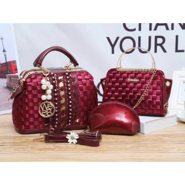 Handbag Webe Doctor Brokat 3298# set 3in1 Tas Import Tas Grosir