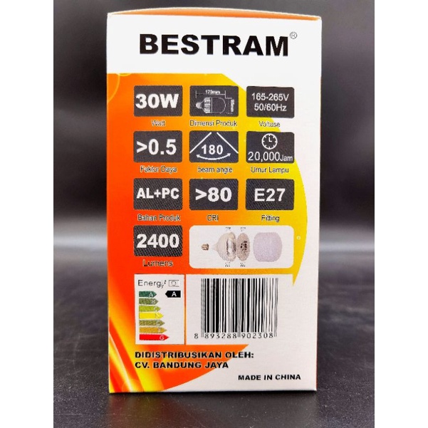 Lampu Led 30w Bestram Supermax, warna cahaya putih 6500K, garansi 1 tahun