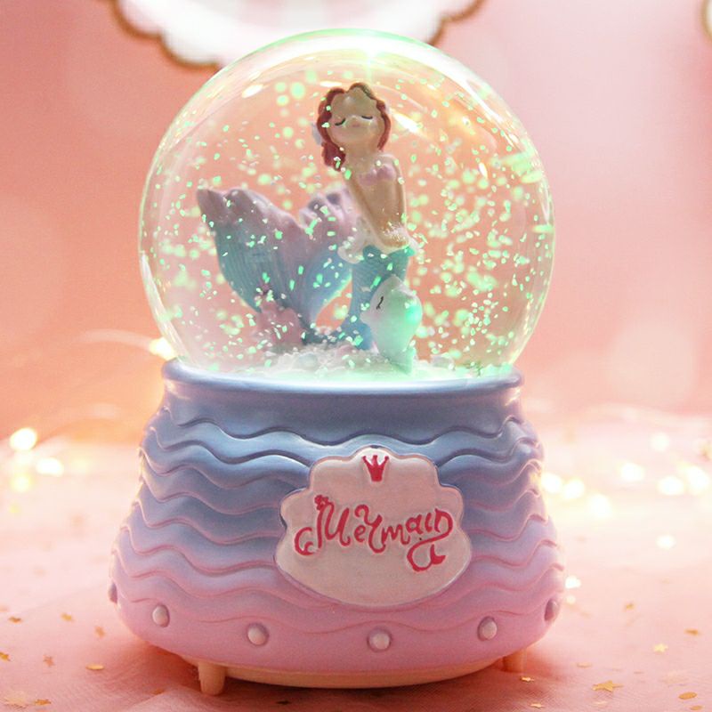 Kotak Musik Snowball MERMAID Ariel Lilac Waterball Lampu Princess JUMBO Pajangan Vintage Shabby Kristal Globe Ball Otomatis Putri Dolphin Hiasan Bola Kaca Crystal Salju Birthday Gift Box Kado Wisuda Valentine Hadiah Anniversary Surprise Snowglobe Ultah