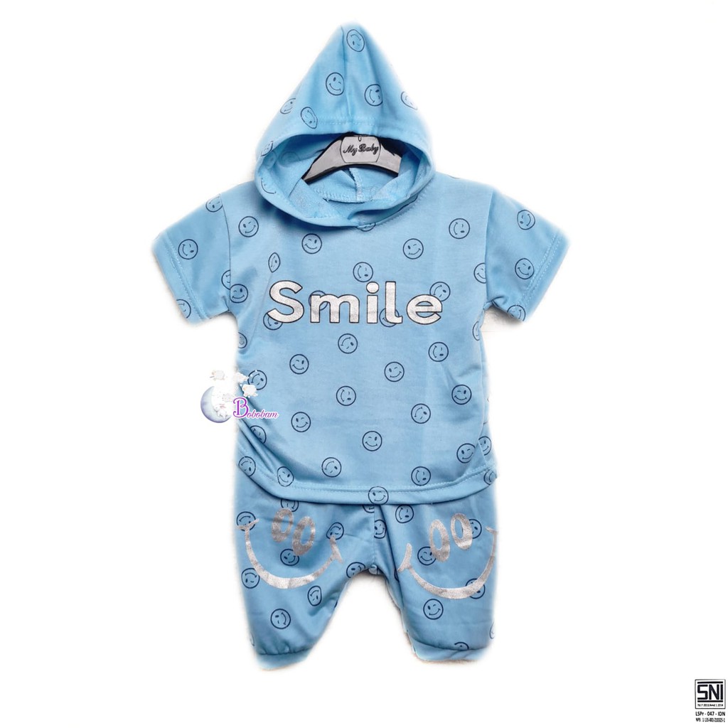 BOBOBAM BAJU BAYI LAKI LAKI  SETELAN ANAK COWO LUCU STELAN COWOK  6 12 BULAN  KEREN TRENDY KEKINIAN SMILE HOODIE UNISEX PEREMPUAN CEWE