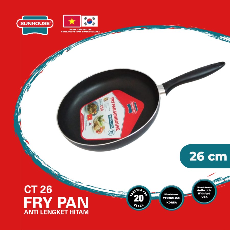 Sunhouse CT26 Plain Frypan Anti Lengket Hitam 26 cm 1 Pcs