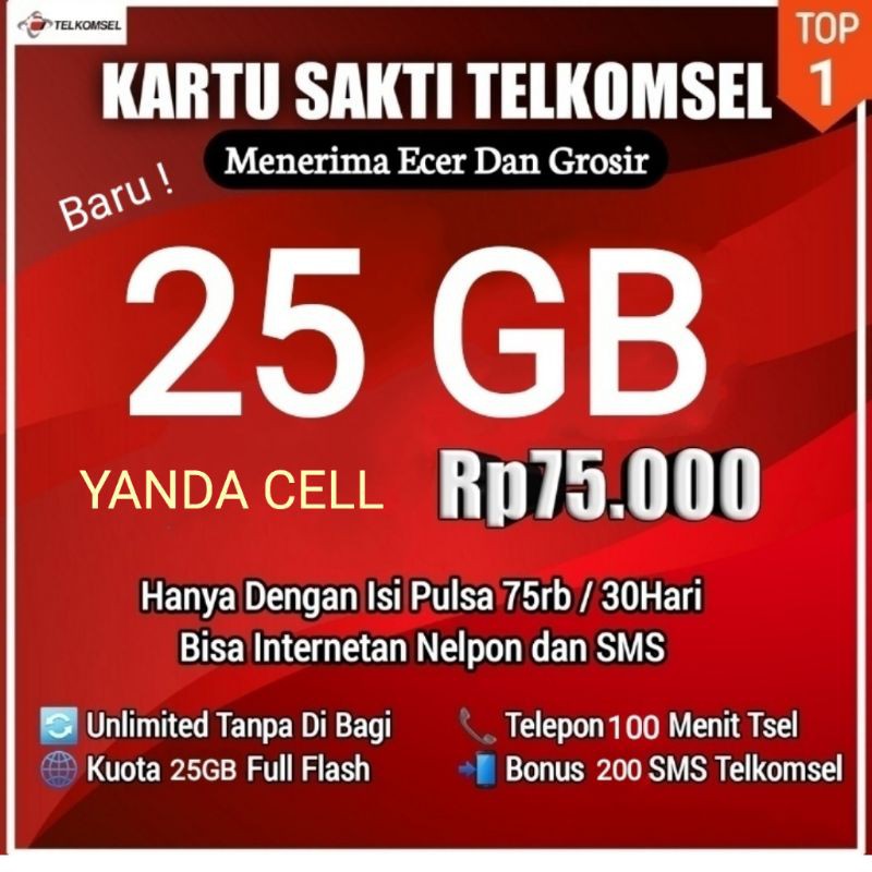 Kartu Combo Sakti Telkomsel 25GB/75K 30 Hari