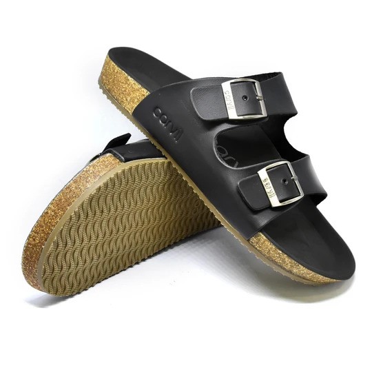 SANDAL KULIT CARVIL PRIA SANDAL KESEHATAN DAN SANDAL CASUAL WARNA HITAM TUA BENZO 02M ORIGINAL