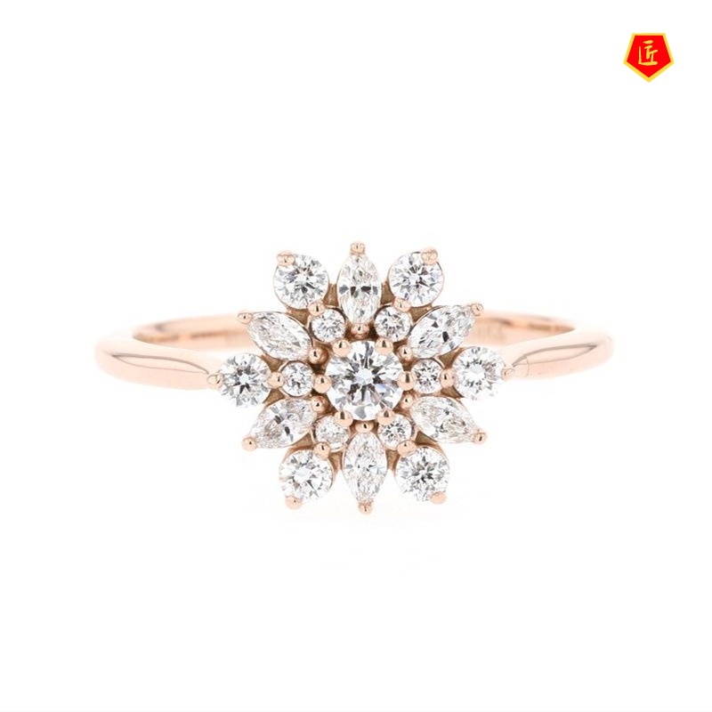 [Ready Stock]Creative Snowflake Diamond Ring 14K Rose Gold