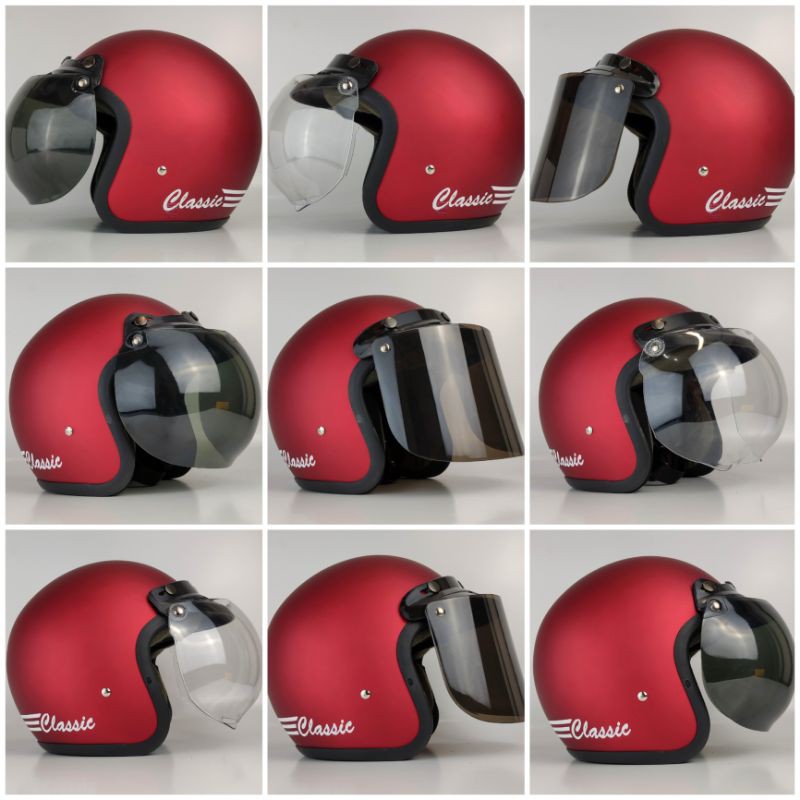 helm bogo dewasa warna merah dof untuk wanita pria cewek cowok motif tulisan