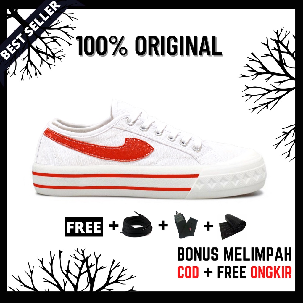 100% Original Sepatu Lokal Casual White Red Low | Not Compass Retrograde Lo