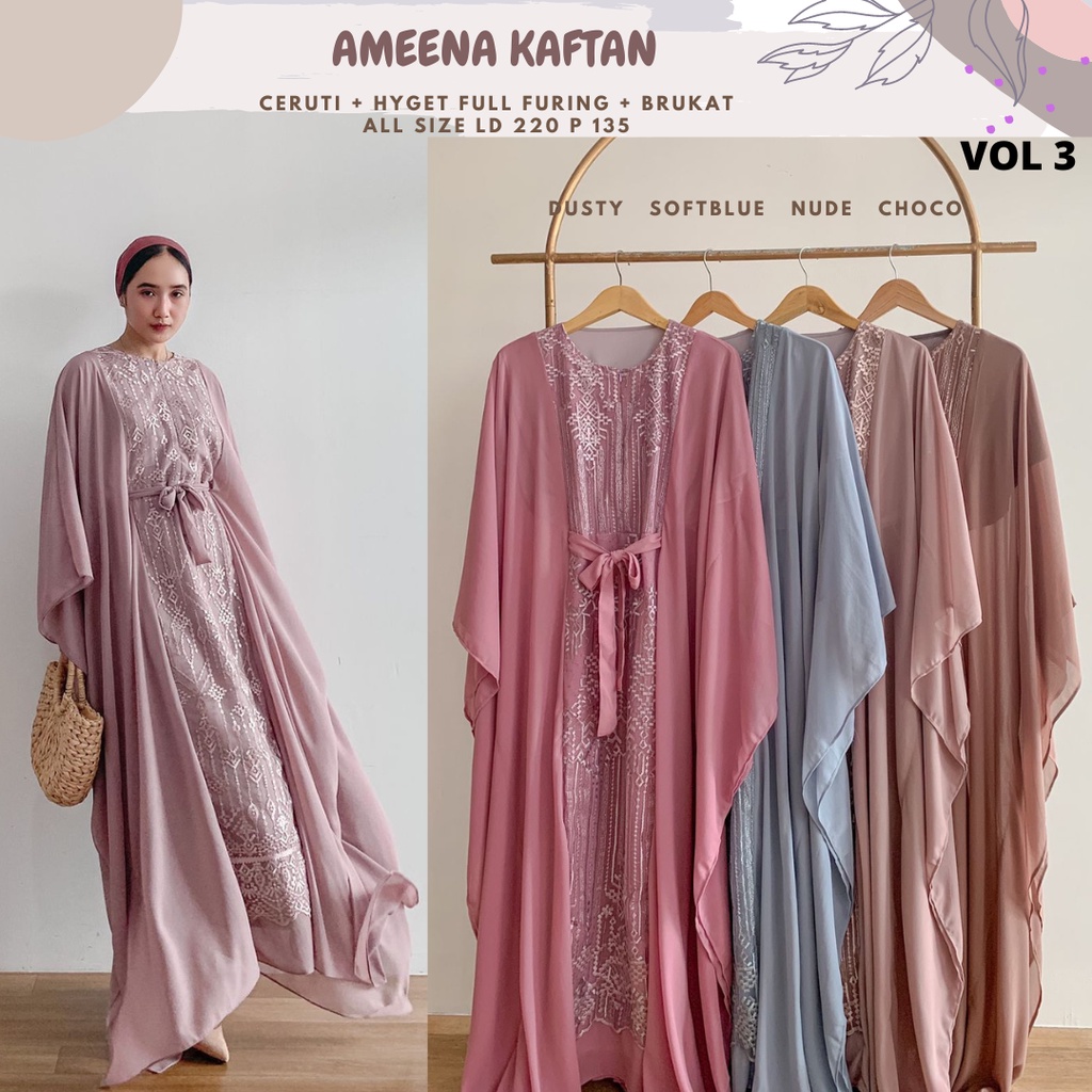 Ameena Kaftan Jumbo Ld FREE/Kaftan Jumbo Brukat/Kaftan Ceruti Lebaran/Kaftan Lebaran/Kaftan Dewasa