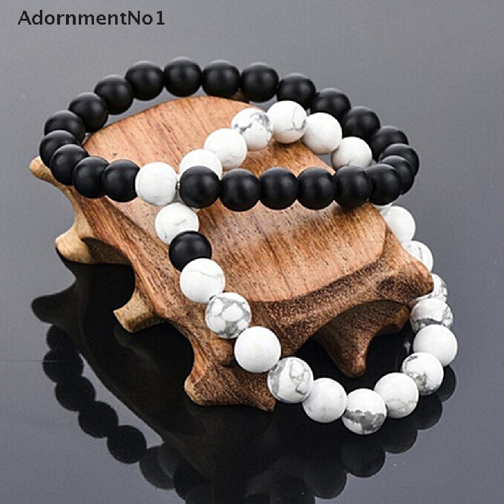 (AdornmentNo1) 2pcs / Set Gelang Manik Lava Tulisan His &amp; Hers Untuk Pasangan / Pria / Wanita