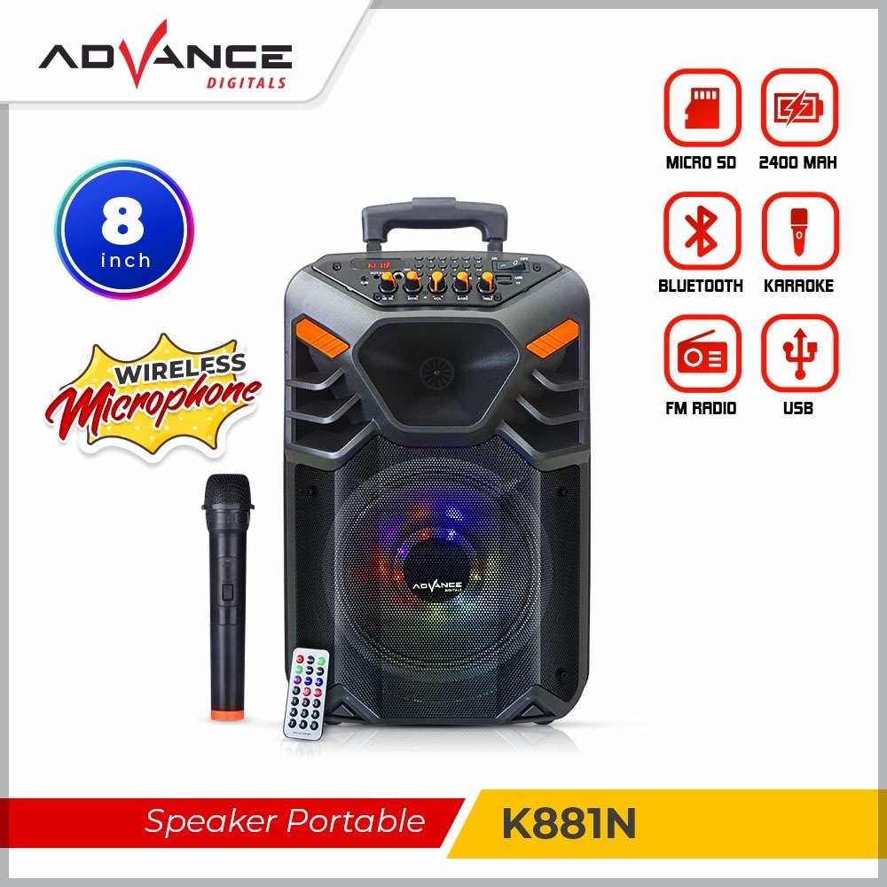 Advance 8 Inch Speaker Bluetooth Portable  K881N Garansi 1 Tahun