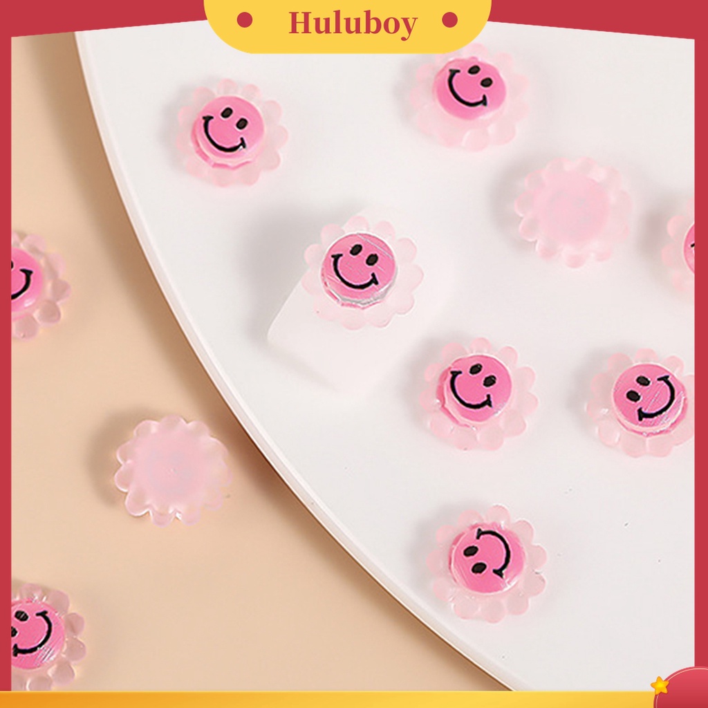 Huluboy Huluboy♡ 30pcs / Kantong Dekorasi Kuku Jari Bahan Resin Motif Smiley Sunflower Untuk Aksesoris Nail Art
