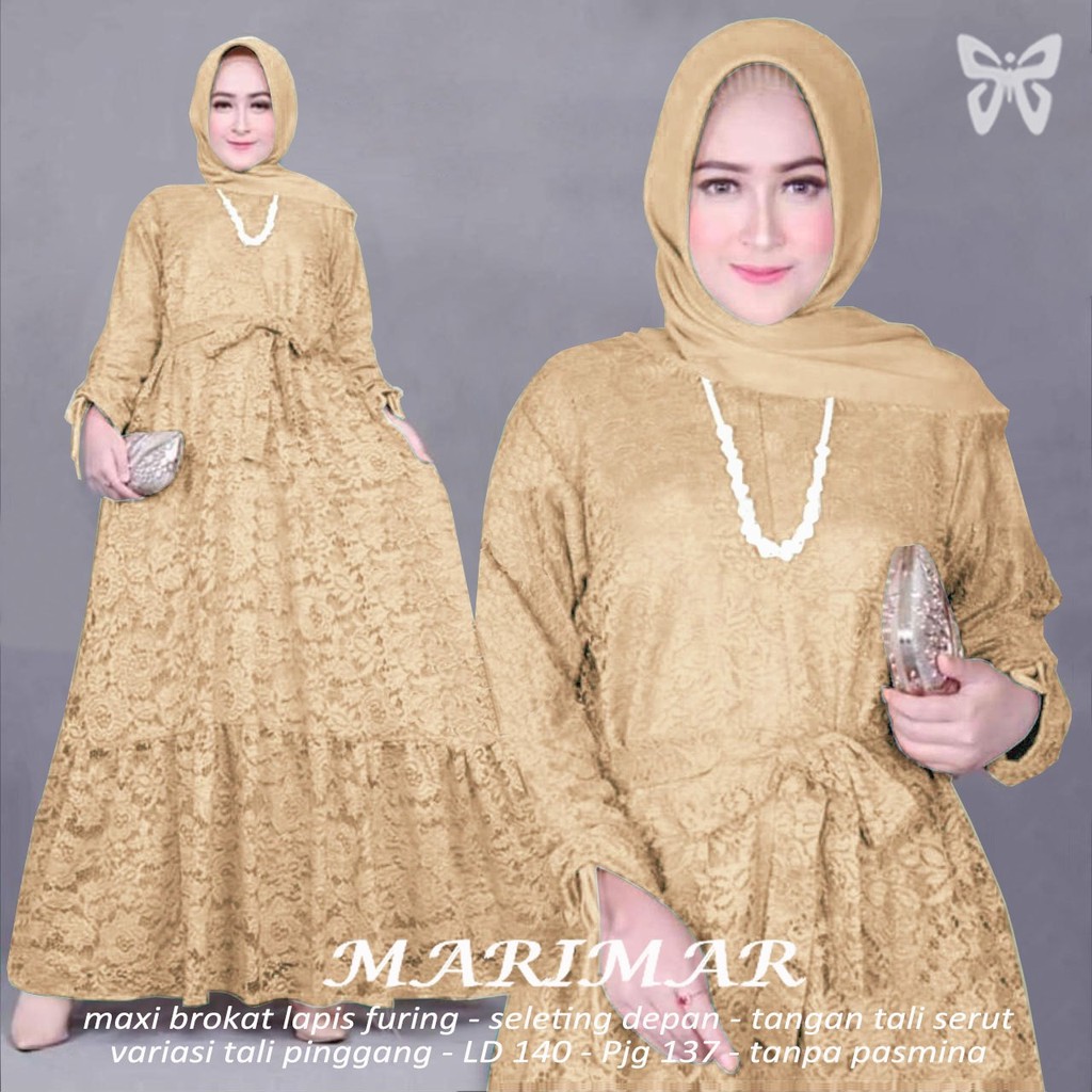 D02 Marimar Xxxl Maxi brukat ld 140, Pjg 137 lapis furing, seleting depan, tangan tali serut,