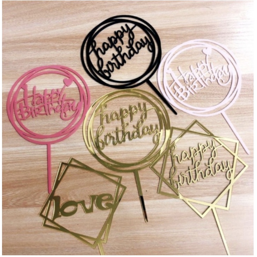 TOPPER HAPPY BIRTHDAY ACRYLIC CAKE TOPPER Dekor kue ulang tahun