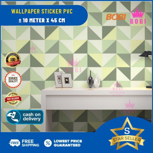 Wallpaper Sticker Segitiga Hijau Z 3002-5  Tipis / Wallpaper New 2021 / Ukuran 9mx45cm