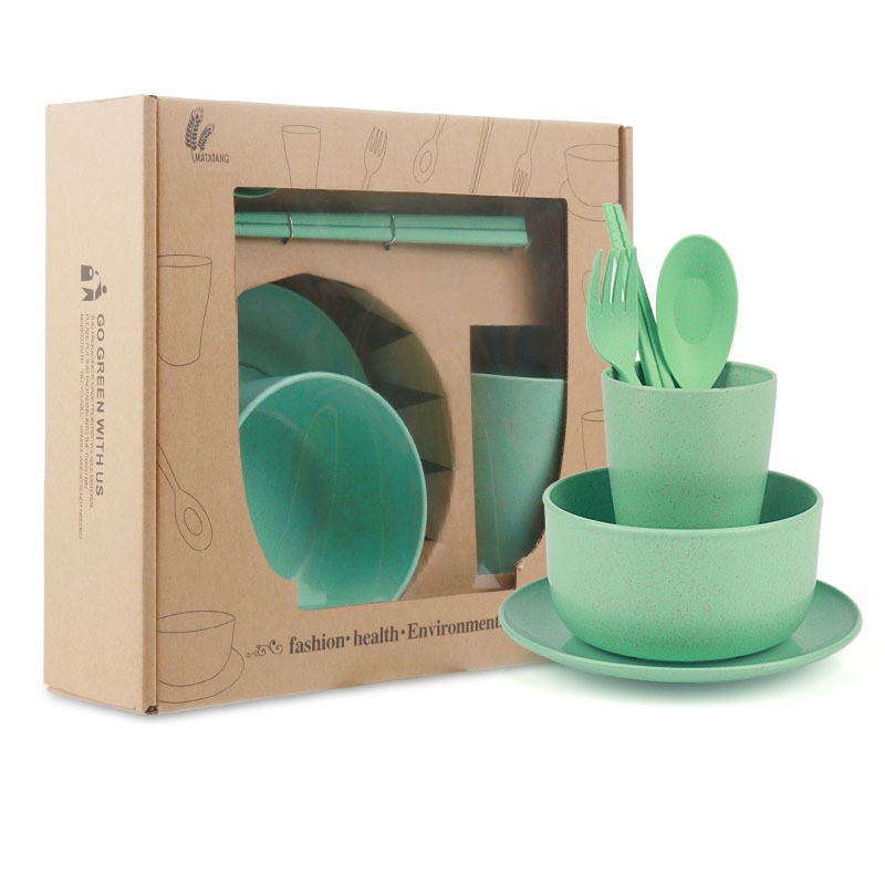 Unik - H853 Wheat Straw Cutlery Set 6 in 1  / Set Alat Makan Jerami / Set Perlengkapan Makan Jerami-Hijau