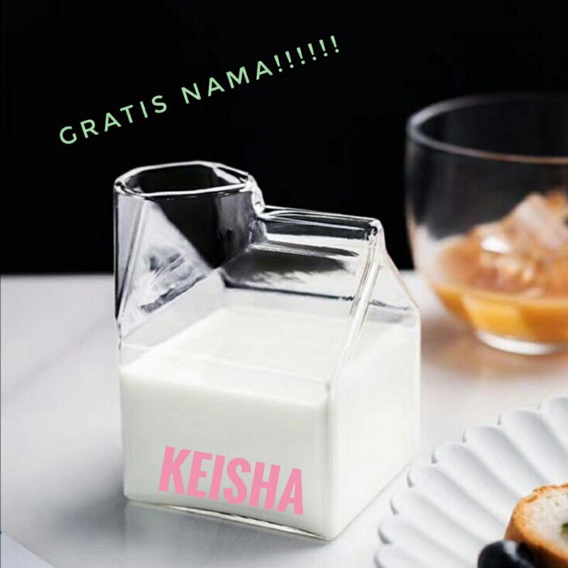 Gelas kaca kotak susu / gelas unik / gelas susu / gelas kaca /gelas