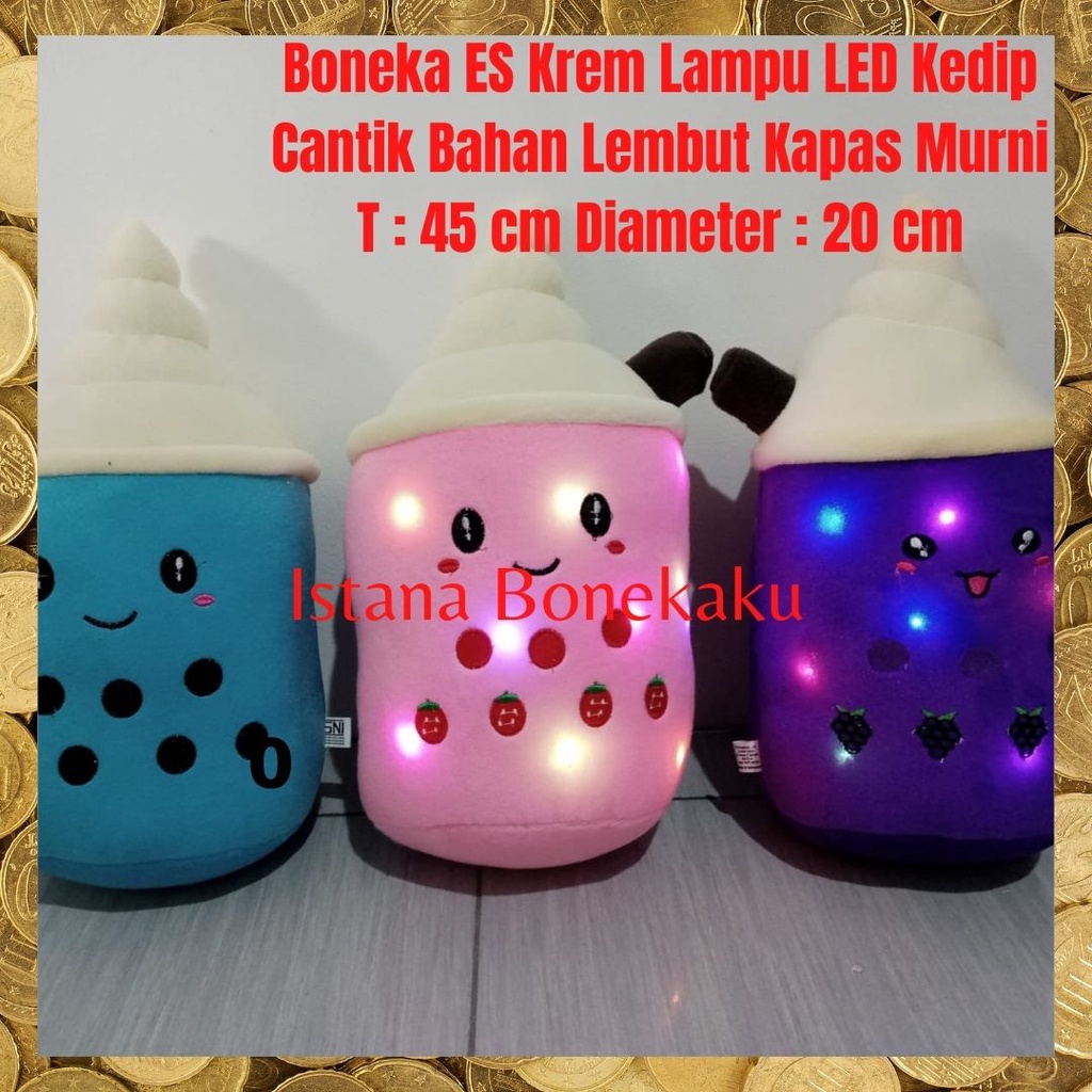 Boneka Boba Bantal Boba Ice Cream T : 45 cm Lampu LED Mewah Halus Isi Dacron Murni