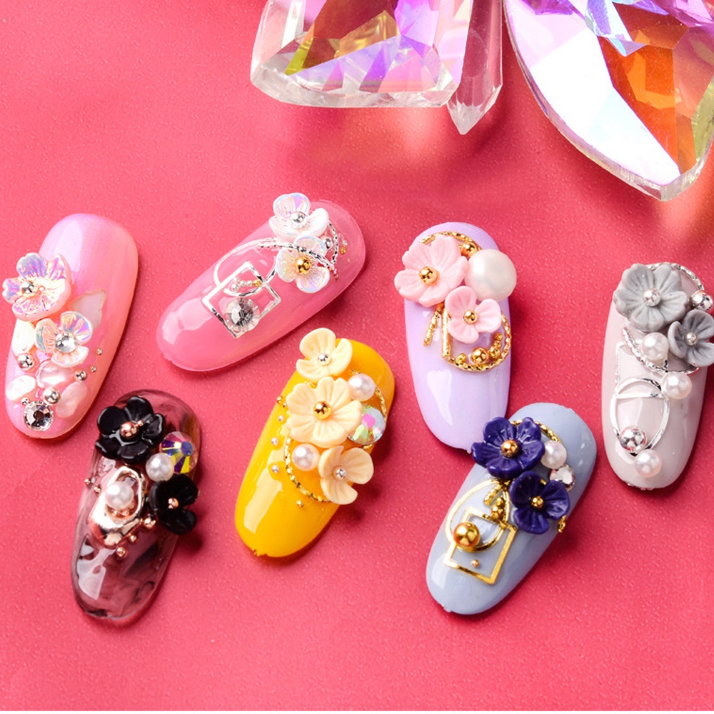 Shell Bunga Manik Berlian Imitasi Campuran 3D Nail Art Payet DIY Manikur Perhiasan Dekorasi