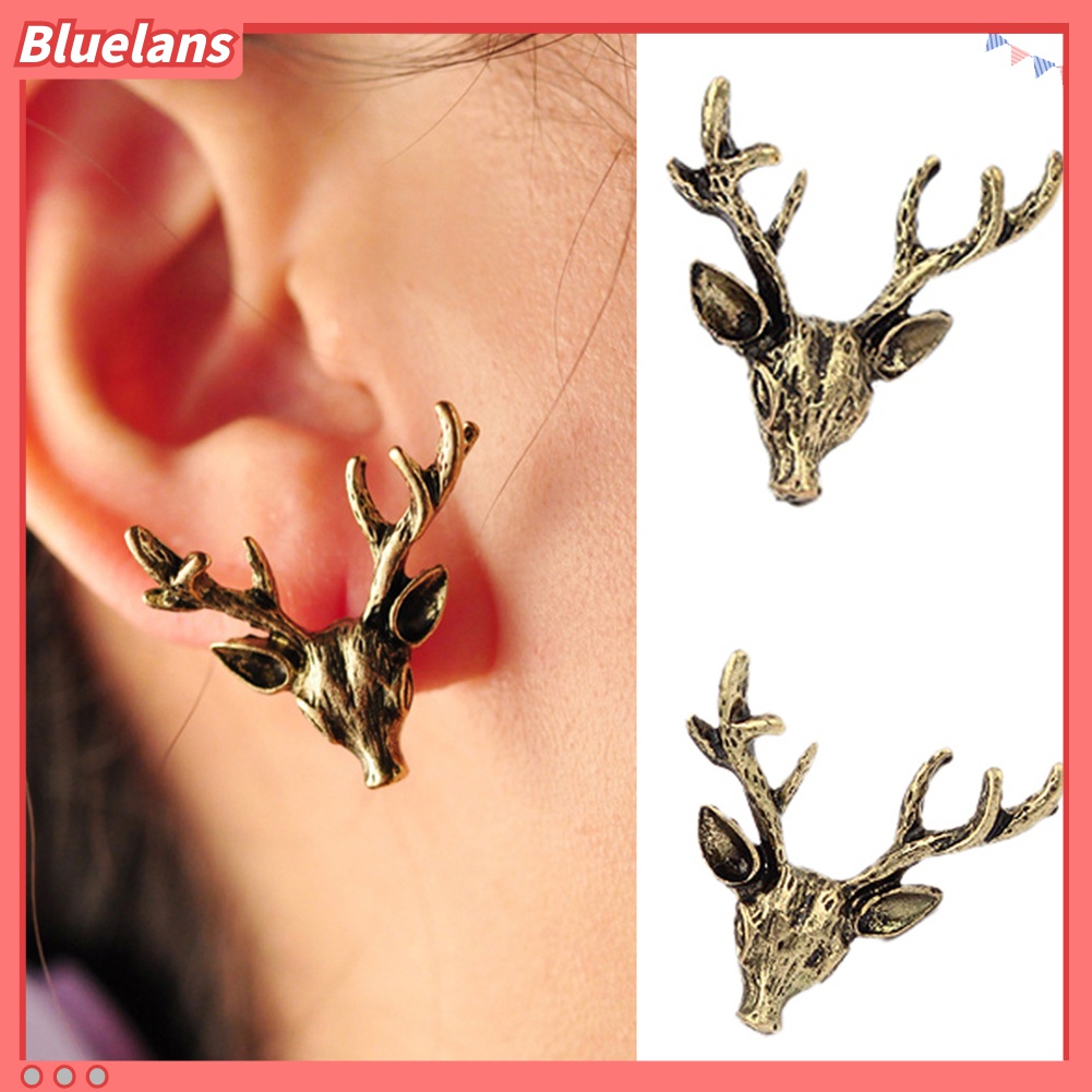 Bluelans Anting Stud Bentuk Rusa Gaya Punk Hip-Hop Retro Untuk Wanita