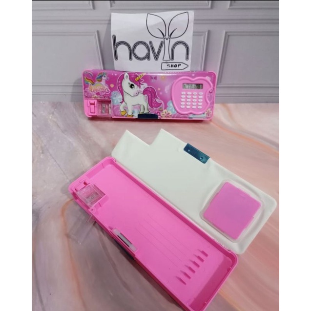 KOTAK PENSIL MAGNET KALKULATOR bentuk APEL/PENCIL CASE-KalkuAPEL UNICORN