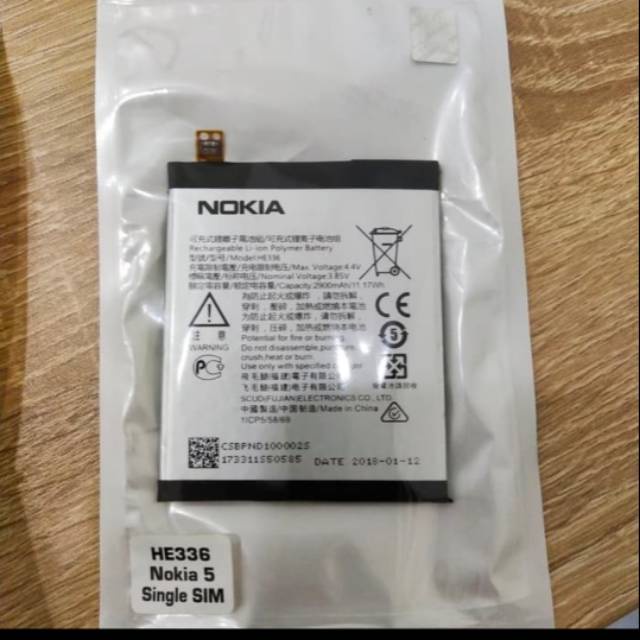 Battery Batere Batre Baterai Nokia 5 Single Sim HE336