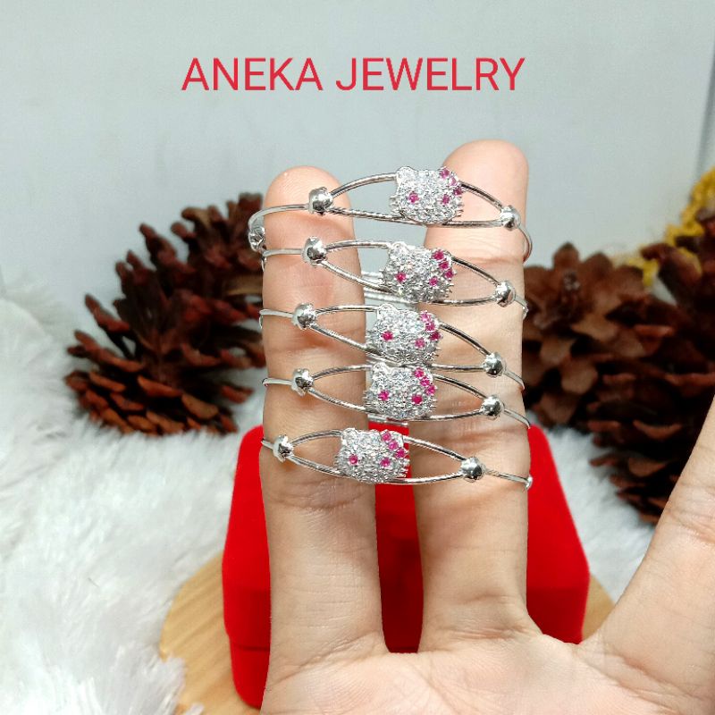 Gelang Slot Hello Kitty, Perak 925, Sepuh Emas Putih