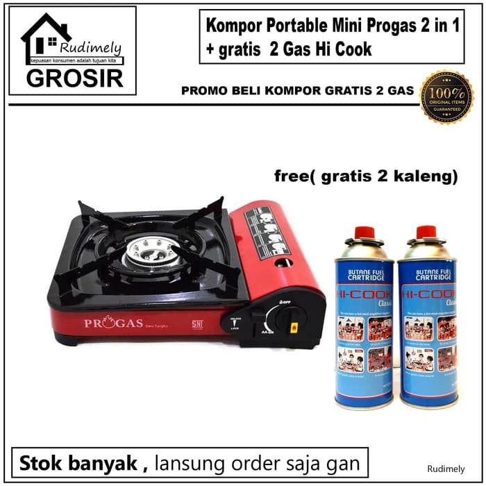 Kompor Portable Gas kaleng / gas epiji Mini Progas 2 in 1 +2 Kaleng