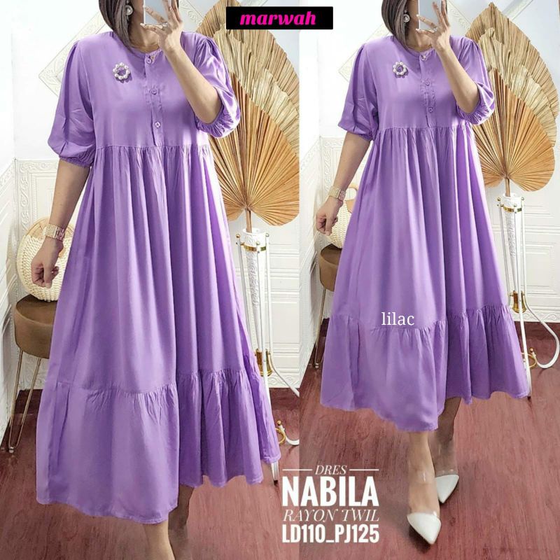 Nabila midi dress rayon twill ruffle jumbo ld 110 xl