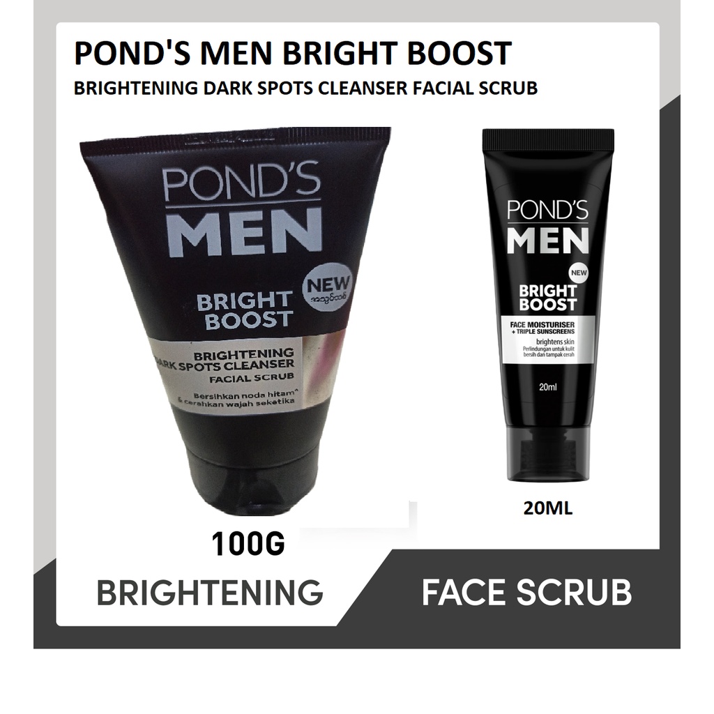 Ponds Men Facial Wash Bright Boost Brightening Dark Spots Cleanser 100 G - Pencuci Muka Untuk Pria, 
