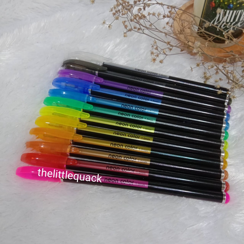 

[12 Warna] Bolpen Gliter Gel Warna Warni Neon Estetik Color Pastel Pen 1.0 mm -TLQ