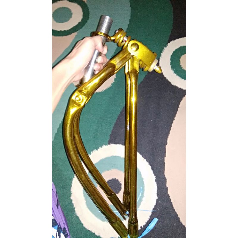 Springer Sepeda Lowrider 20 inch pipa bend chrome gold