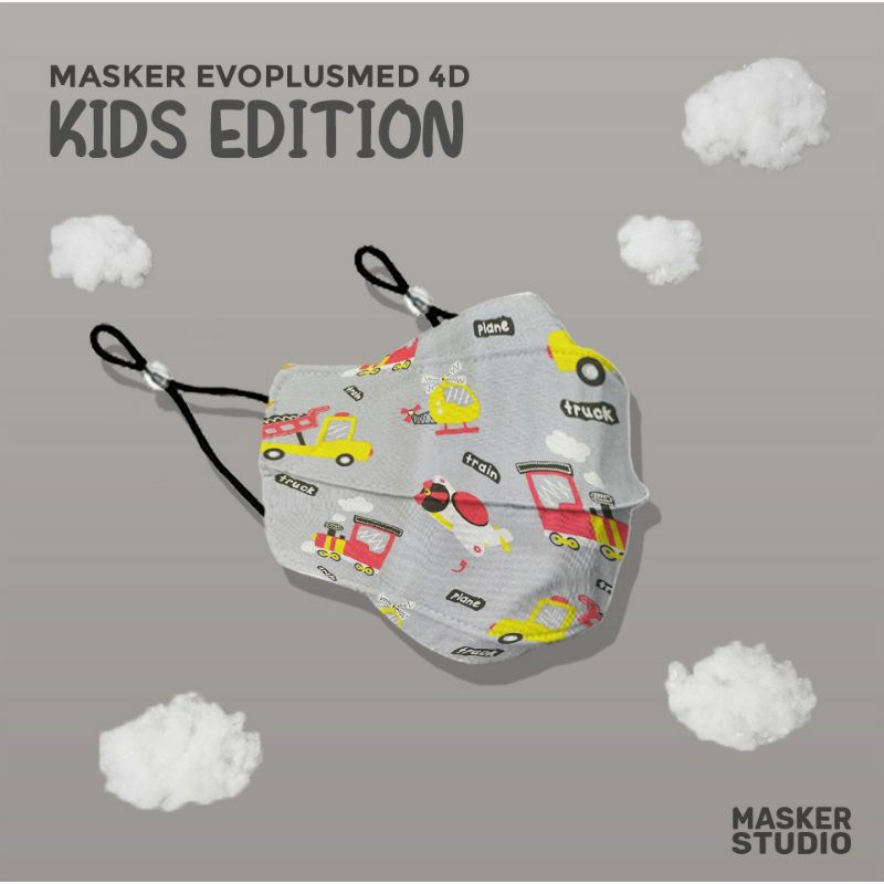 Masker Kain Anak 4D Evo PlusMed with Earloop (4 Ply) KIDS EDITIONS by Masker Studio